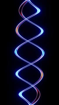 Vertical 3D abstract neon glow blue wave DNA template copyspace tech banner Illustrazione stock