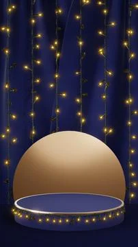 Vertical 3D abstract New Year Christmas lights garland podium blue circus arena Stock Illustration