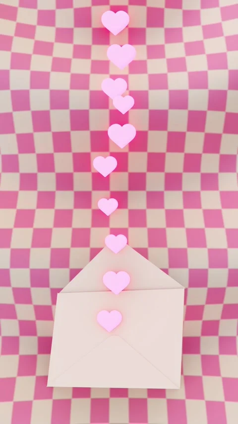 Vertical 3D abstract Valentine romantic hearts envelope loop animation letter Stock Footage 325985752