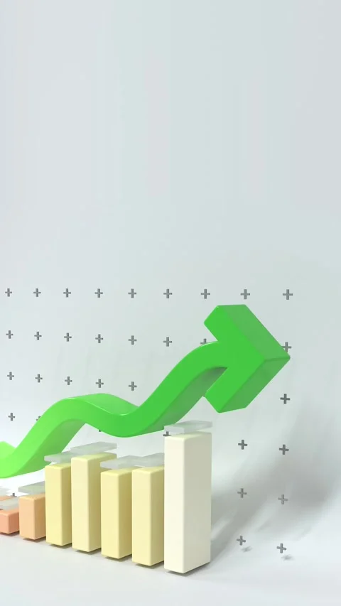Vertical 3D animated arrow and graphic bar. Animated background Vidéo 339285686