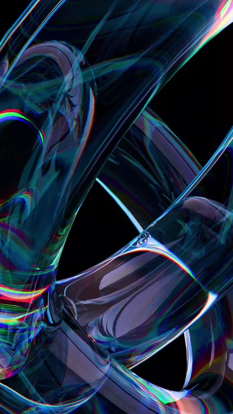 Vertical 3D Animation of a Flowing Iridescent Glass on a Black Background. Stock Footage 317335075