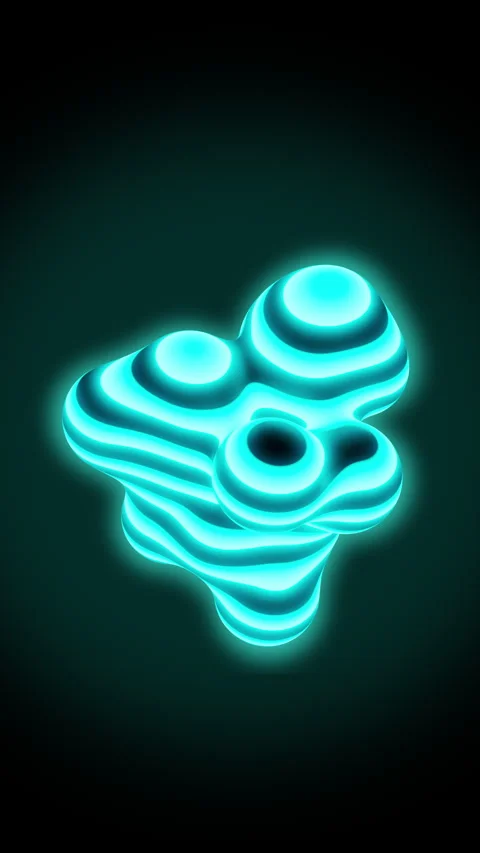 Vertical 3D animation Neon Cyan and Black Metaball Illuminating black background Stock Footage 241010969