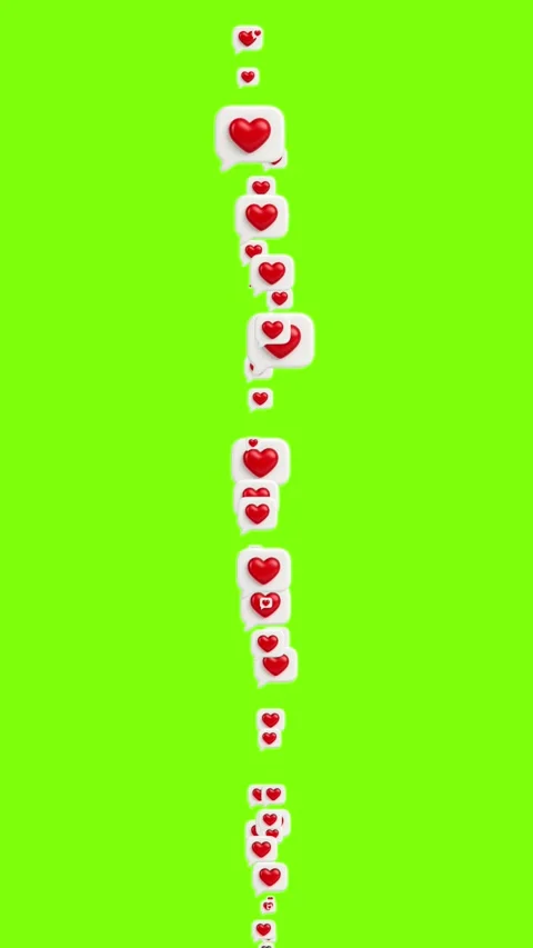 Vertical 3D animation of white chat bubbles with glossy red hearts Stock Footage 317312398