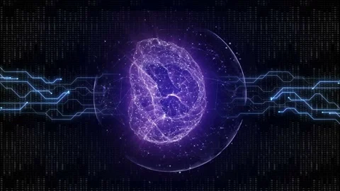 Vertical 3D Artificial Intelligence Brain and Technology Background, Loop Stock Footage 241428565