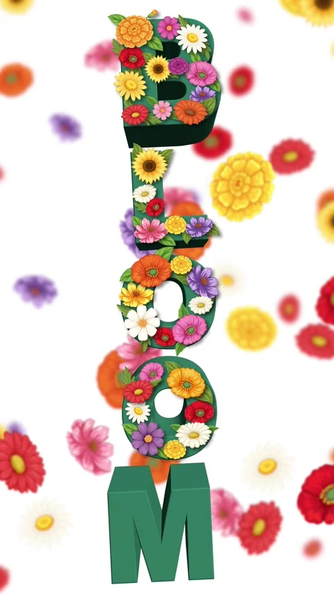 Vertical 3D Bloom Text Animation with Growing Colorful Spring Flowers Stock Footage 335861417
