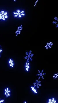Vertical 3d Christmas New Year winter snowflakes falling electric luminous blue Stock Illustration