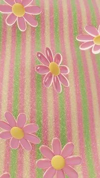 Vertical 3D daisy flowers whimsical glitter spring wallpaper copyspace backdrop Stock Illustration