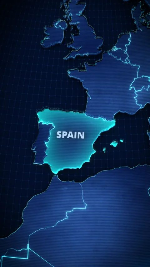 Vertical 3D Digital Map Highlight Spain Mobile Promo Graphic Stock Footage 337967801