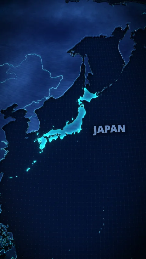 Vertical 3D Digital Map Highlighting Japan For Corporate Presentations Stock Footage 336568677