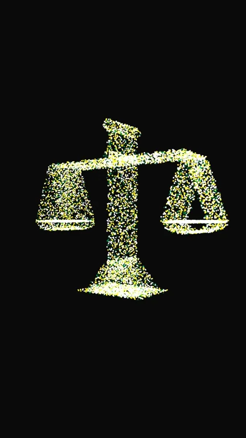 Vertical 3D Digital Scales of Justice Particle Loop Black Background 動画素材 337351079