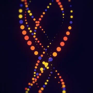 Vertical 3D DNA Helix Warm Glowing Orange and Blue Dots Stockillustratie