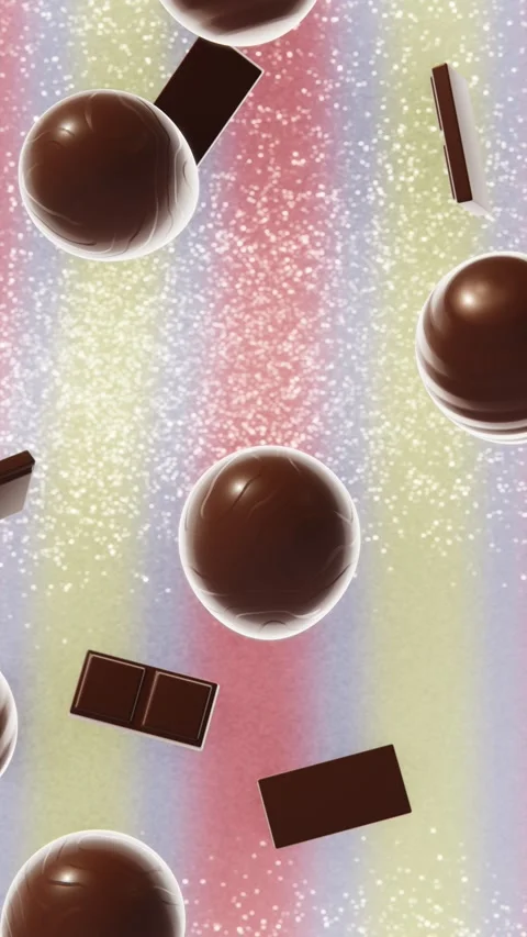 Vertical 3D Easter chocolate eggs candy glitter copyspace spring background loop Stock Footage 328803253