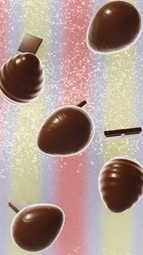 Vertical 3D Easter chocolate eggs candy glitter copyspace spring background Stock Illustration