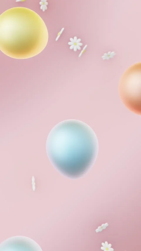 Vertical 3D Easter eggs daisies flowers background pastel copyspace loop Stock Footage 328528758