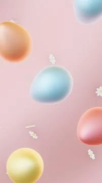 Vertical 3D Easter eggs daisies flowers background pastel copyspace spring 스톡 일러스트