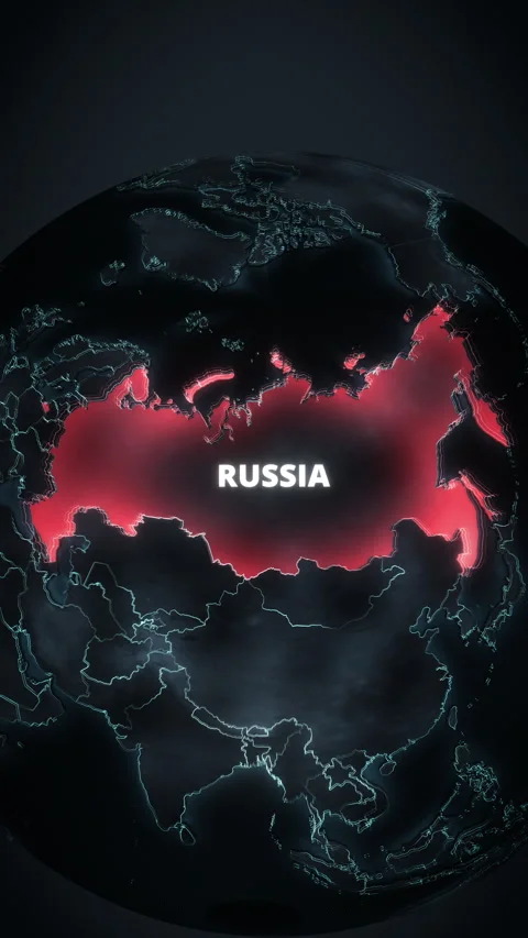 Vertical 3D Globe Highlight on Russia with Glowing Borders and Text Vídeos de archivo 334843137