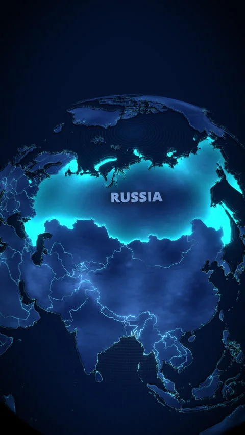 Vertical 3D Glowing Map of Russia with Text Label and High-Tech Borders Stock-Footage 334843154