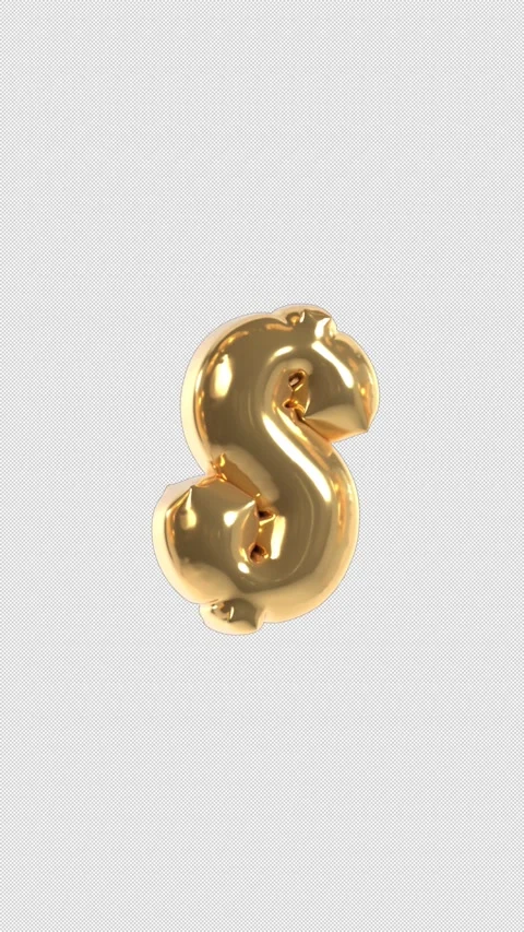 Vertical 3d Golden Balloon Dollar Sign Floating Loop 4k Alpha Stock Footage 344914572