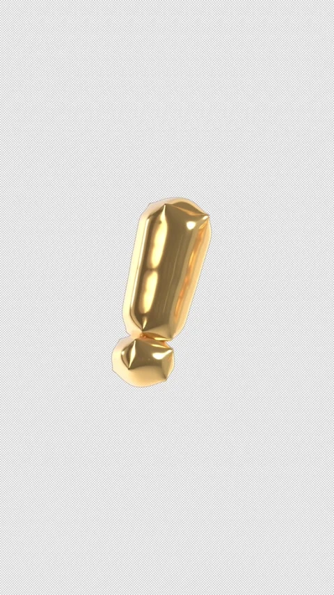 Vertical 3d Golden Balloon Exclamation Mark Floating Loop 4k Alpha Stock Footage 344914609