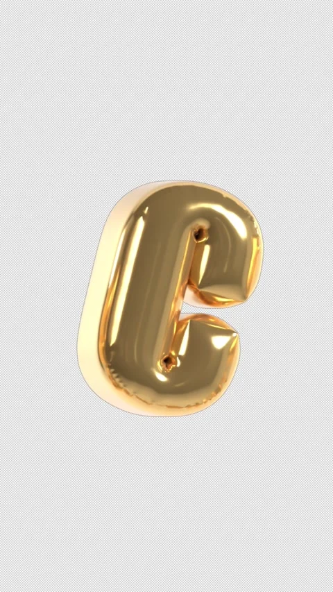 Vertical 3d Golden Balloon Letter C Floating Loop 4k Alpha Stock Footage 344709397