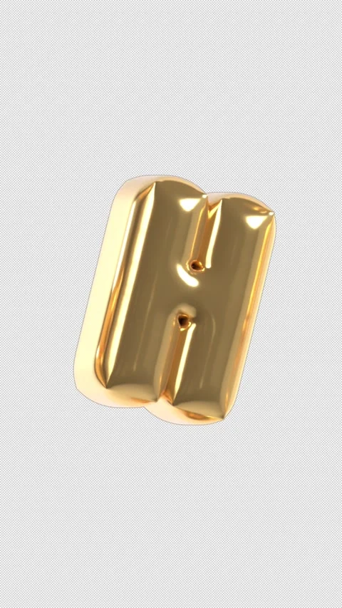 Vertical 3d Golden Balloon Letter H Floating Loop 4k Alpha Stock Footage 344712975