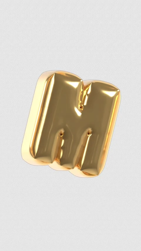 Vertical 3d Golden Balloon Letter M Floating Loop 4k Alpha Stock Footage 344718078