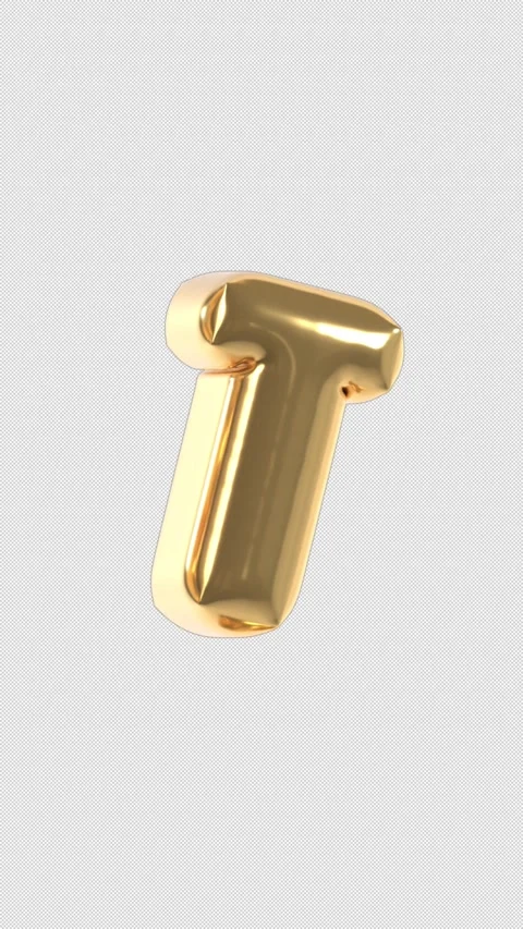 Vertical 3d Golden Balloon Letter T Floating Loop 4k Alpha Stock Footage 344721917