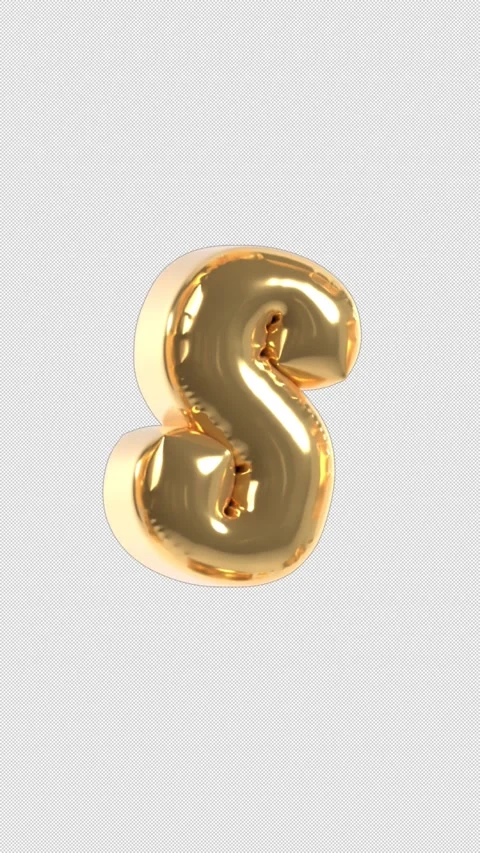 Vertical 3d Golden Balloon Letter S Floating Loop 4k Alpha Stock Footage 344722059
