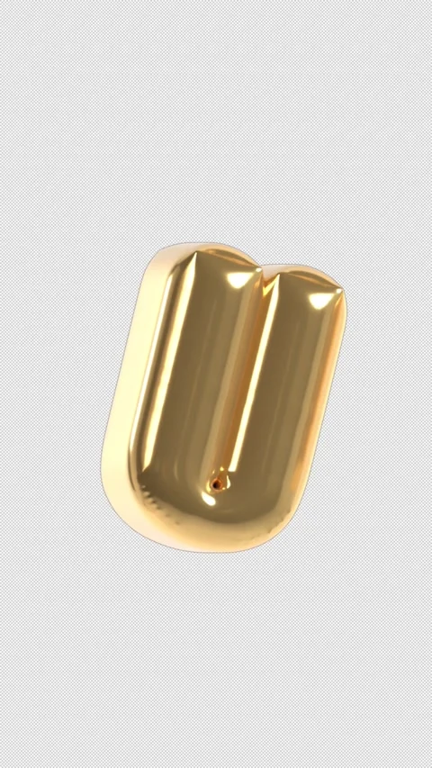 Vertical 3d Golden Balloon Letter U Floating Loop 4k Alpha Stock Footage 344722065