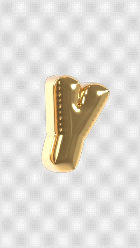 Vertical 3d Golden Balloon Letter Y Floating Loop 4k Alpha Video stock 344725657