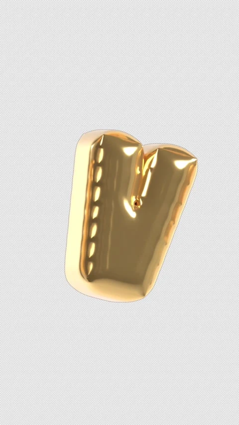 Vertical 3d Golden Balloon Letter V Floating Loop 4k Alpha Video stock 344726754