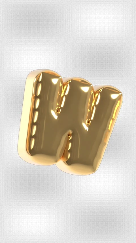 Vertical 3d Golden Balloon Letter W Floating Loop 4k Alpha Stock Footage 344726888