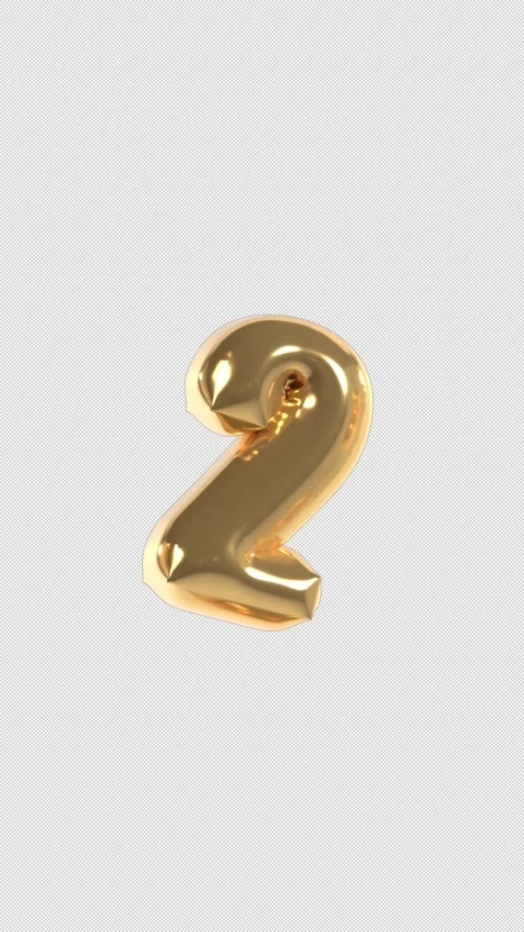 Vertical 3d Golden Balloon Number 2 Floating Loop 4k Alpha Stock Footage 344733149