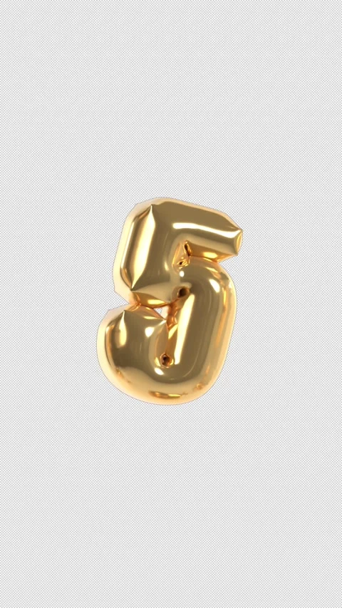 Vertical 3d Golden Balloon Number 5 Floating Loop 4k Alpha 動画素材 344735630