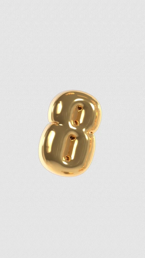 Vertical 3d Golden Balloon Number 8 Floating Loop 4k Alpha Stock Footage 344739652