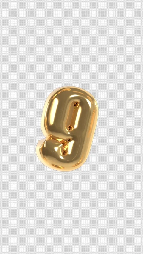 Vertical 3d Golden Balloon Number 9 Floating Loop 4k Alpha Stock Footage 344739682