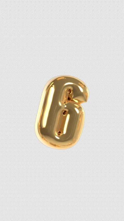 Vertical 3d Golden Balloon Number 6 Floating Loop 4k Alpha Stock Footage 344739793