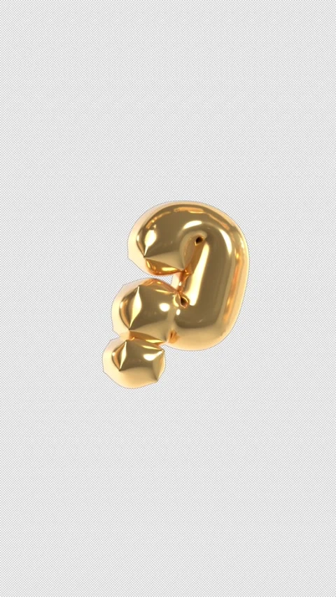 Vertical 3d Golden Balloon Question Mark Floating Loop 4k Alpha Stock Footage 344914612