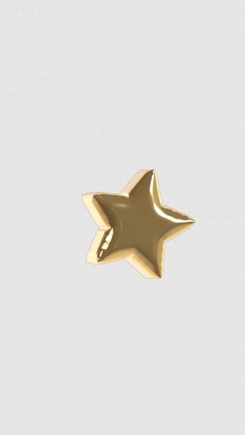 Vertical 3d Golden Balloon Star Shape Floating Loop 4k Alpha Stock Footage 345176997