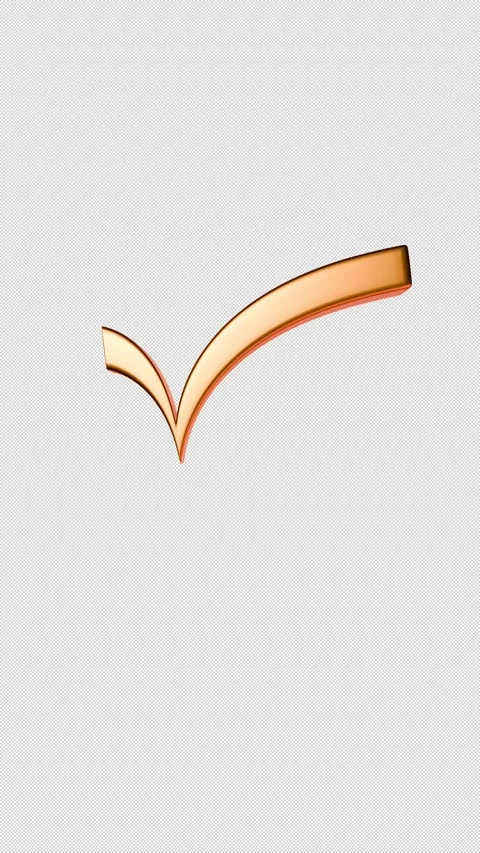 Vertical 3D Golden Check Mark Icon Rotating and Appearing on Alpha Channel Stock Footage 332490293