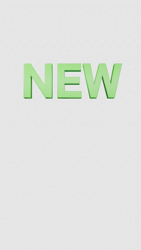 Vertical 3D Green "NEW" Text Icon Rotating and Appearing on Alpha Channel Stock Footage 332552808