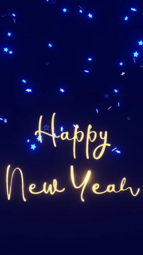 Vertical 3d Happy New Year lettering loop animation script typography stars Stock-Footage 319562412