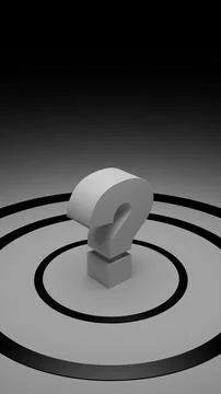 Vertical 3D illustration of question mark on dark concentric rings Stockillustratie