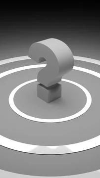 Vertical 3D illustration of question mark on white glowing concentric rings イラスト素材