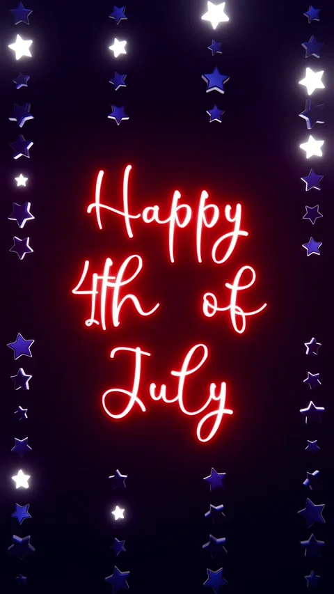 Vertical 3D Independence Day 4th July neon infographic text sign loop animation Stock Footage 334939348