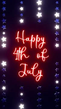 Vertical 3D Independence Day 4th July neon infographic text sign patriotic USA Stock Illustration