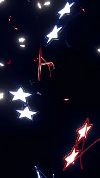 Vertical 3D Independence Day 4th July stars confetti bokeh neon sunglasses Stock Illustration