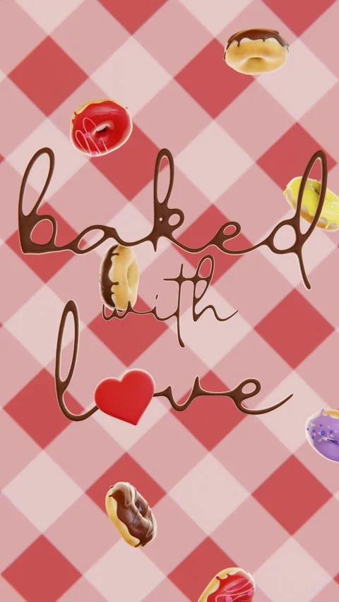 Vertical 3D infographic falling baked glazed donuts love heart cafeteria Stock Footage 316162354