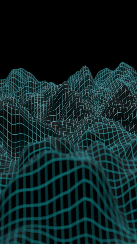 Vertical 3D looping animation, futuristic blue wireframe on dark background Stock Footage 307625976