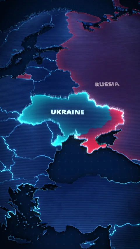 Vertical 3D Map Animation of Ukraine and Russia for Geopolitical News Broadcasts Stock Footage 333824658